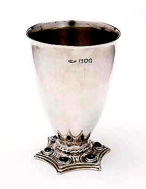 Ramsden & Carr hand hammered sterling silver beaker set with cabochon cut garnets